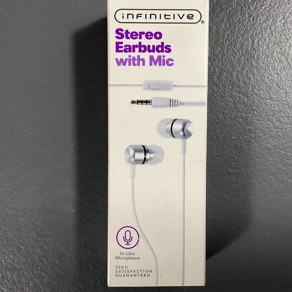 INFINITIVE Stereo Earbuds With In-Line Microphone Compatible w/ 3.5mm aux jacks - Picture 1 of 10